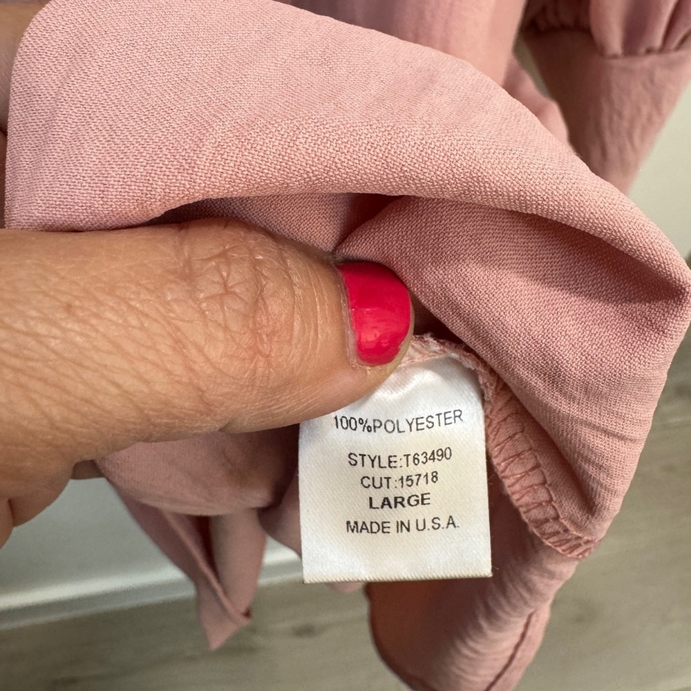 Oddi Pink Puff Sleeve Blouse with Tie Detail | Size L - Picture 3 of 3